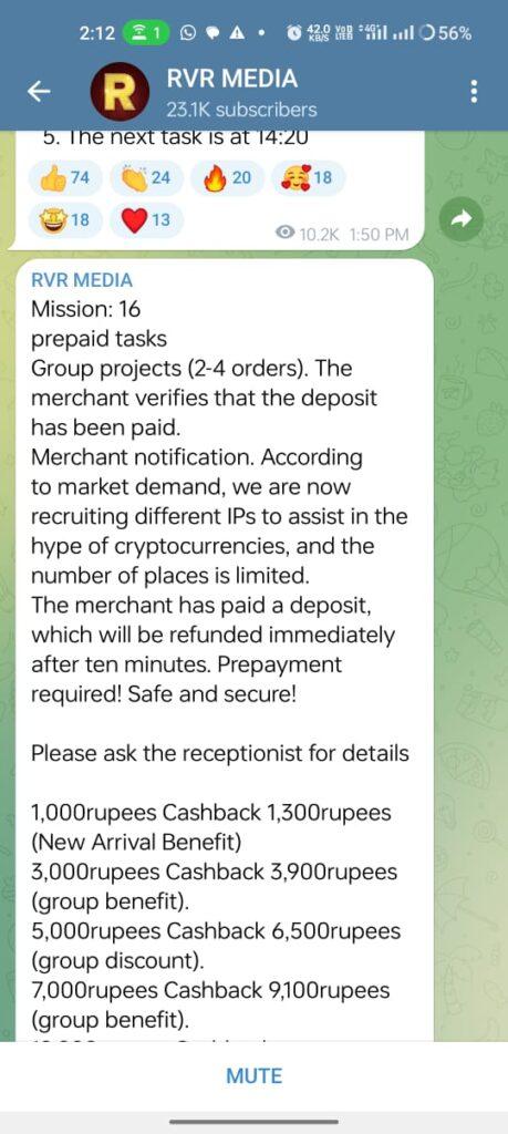 Telegram prepaid task scam
